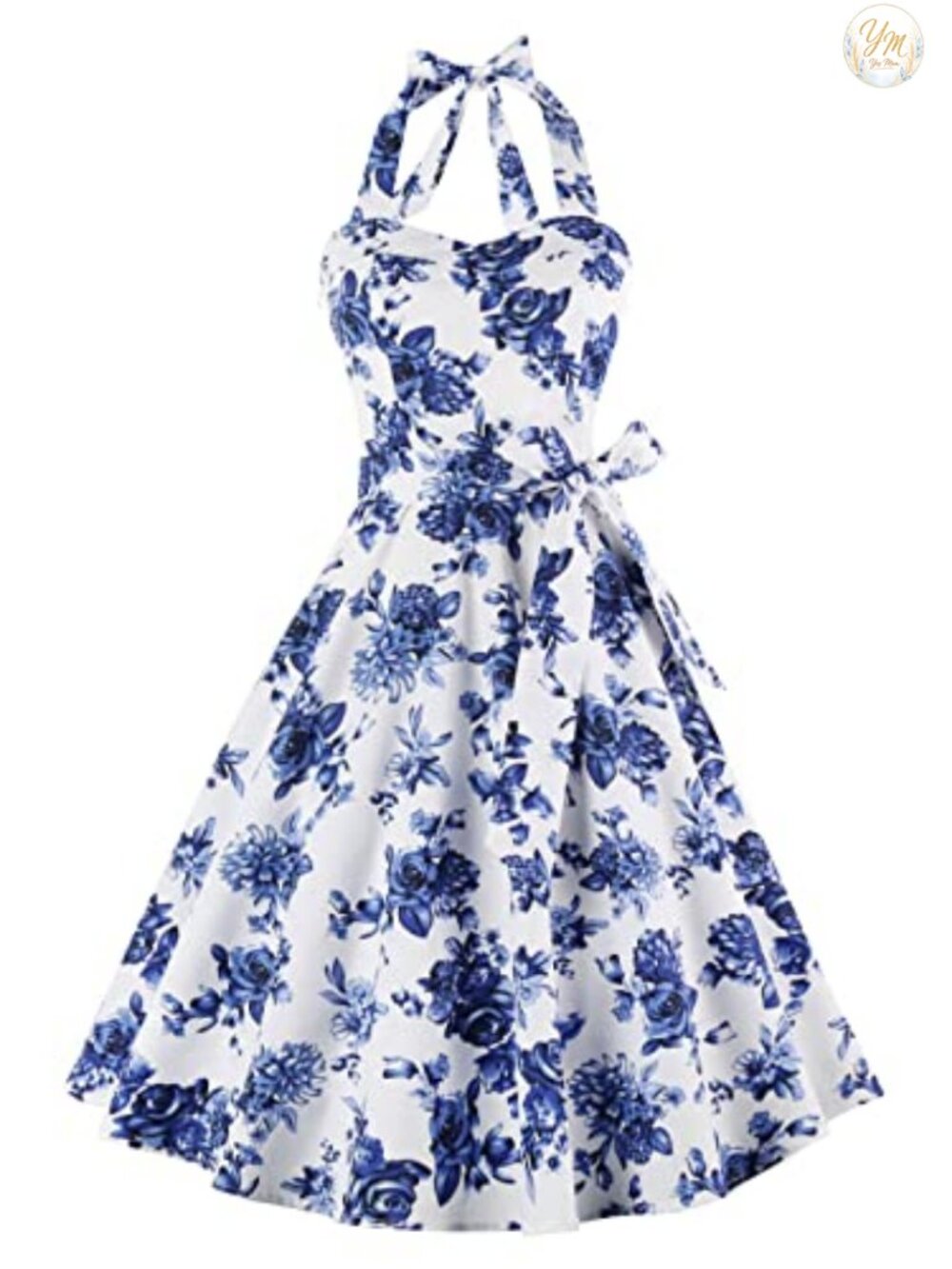 Vintage 1950s Halter Cocktail Dress with Swing Hem and Detachable Belt